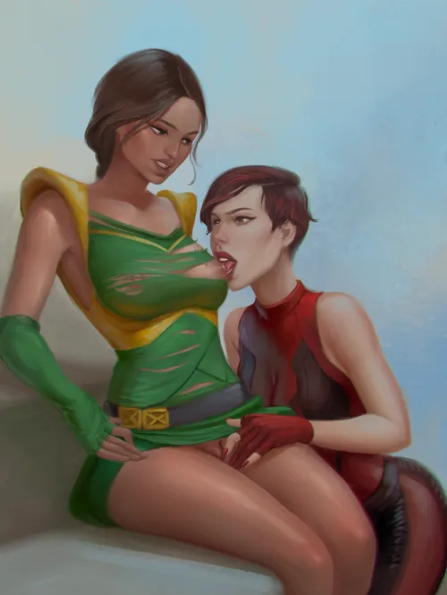 [Jade & Skarlet] why do her gloves only cover 2 fingers? well... (unknown artist)