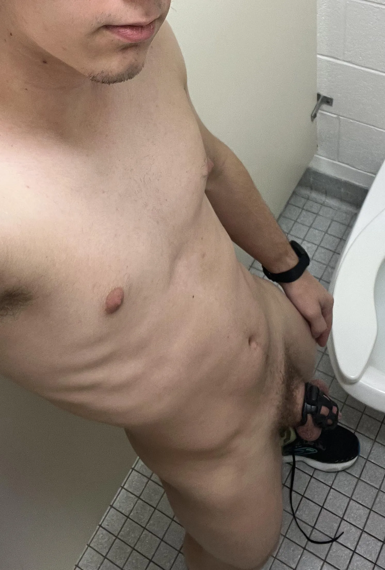 Love being naked and caged in the bathrooms