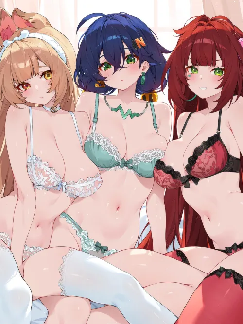 Alice, Belle & Yuzuha in Lingerie