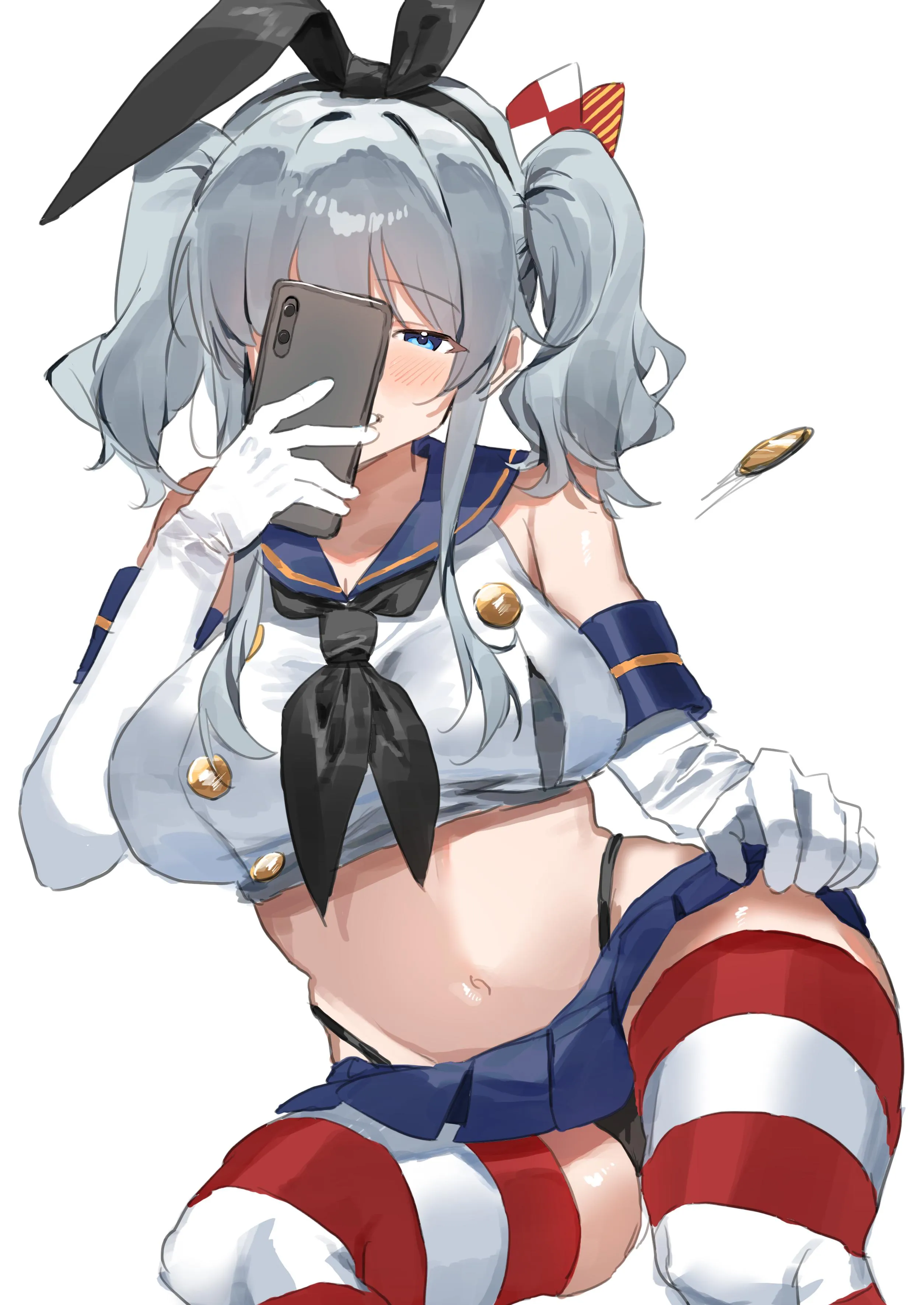 Kashima in Shimakaze cosplay taking a picture (shishamo) [KanColle]