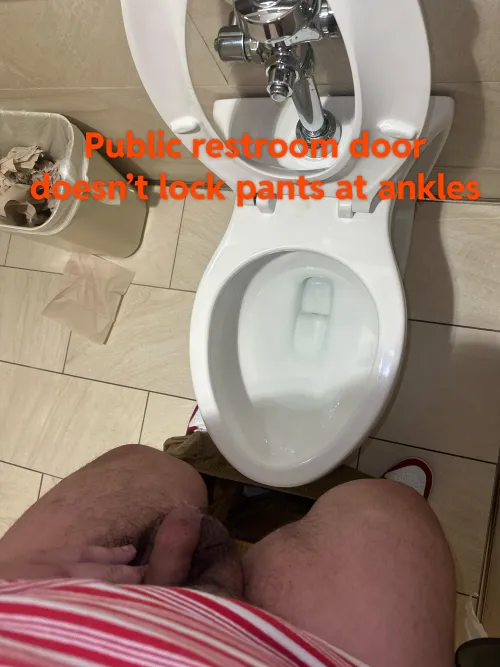 Public restroom pants at ankle little dick out fully