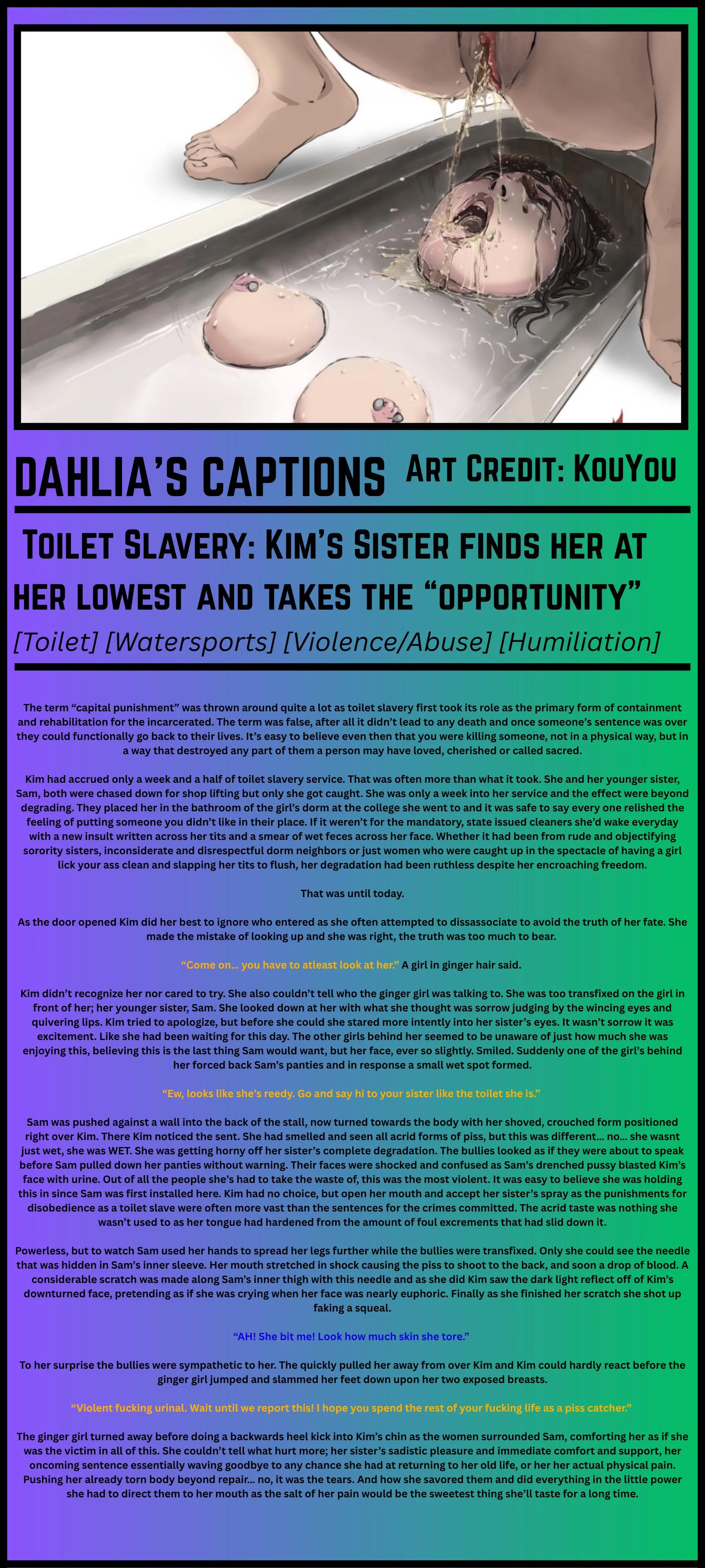 Girl find’s her sister at her lowest and takes the “Opportunity” [Toilet] [Watersports] [Violence/Abuse] [Humiliation]