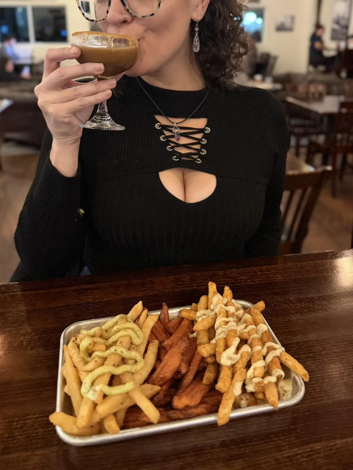 Let a girl sip an espresso martini and sample a flight of fries in peace while you enjoy the view