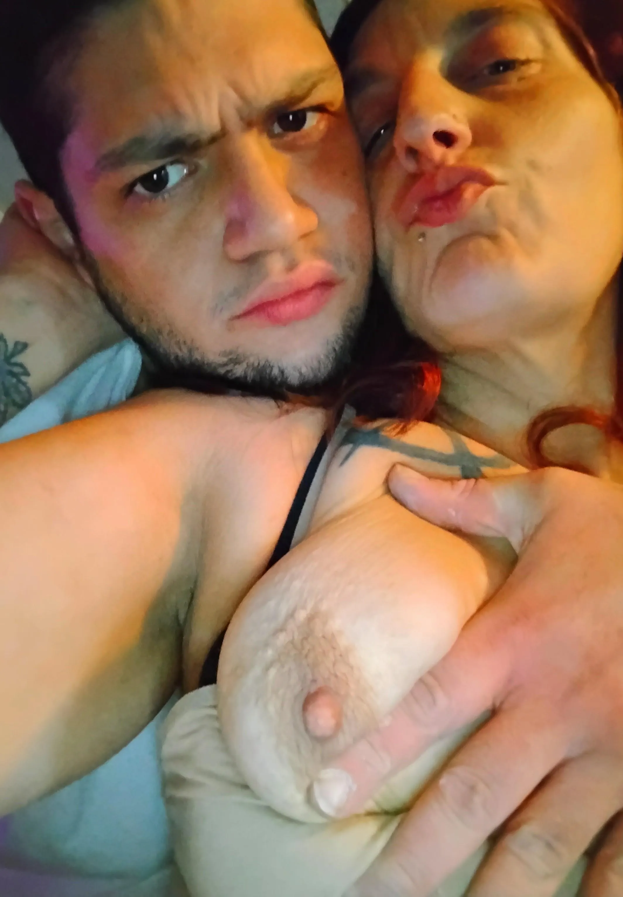 Young couple in love looking for busty brunette no men