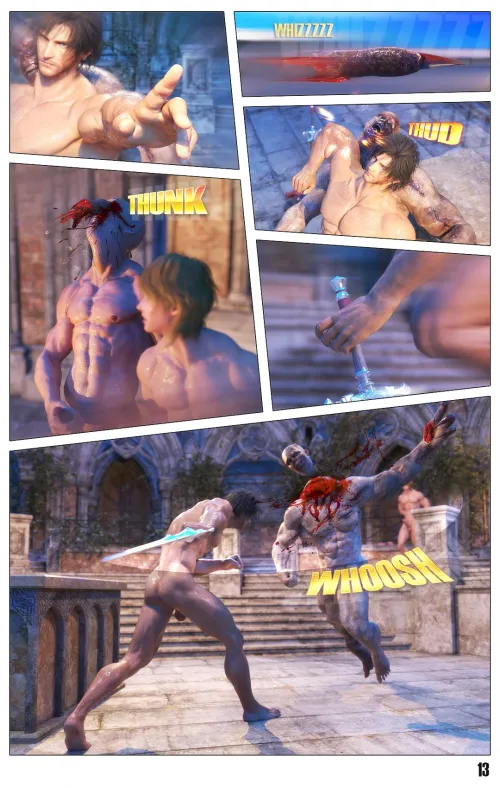 A page from my new 3D comic, Clive sacrificing himself in a very… sexual way to protect Joshua. (Link in replies ⬇️)