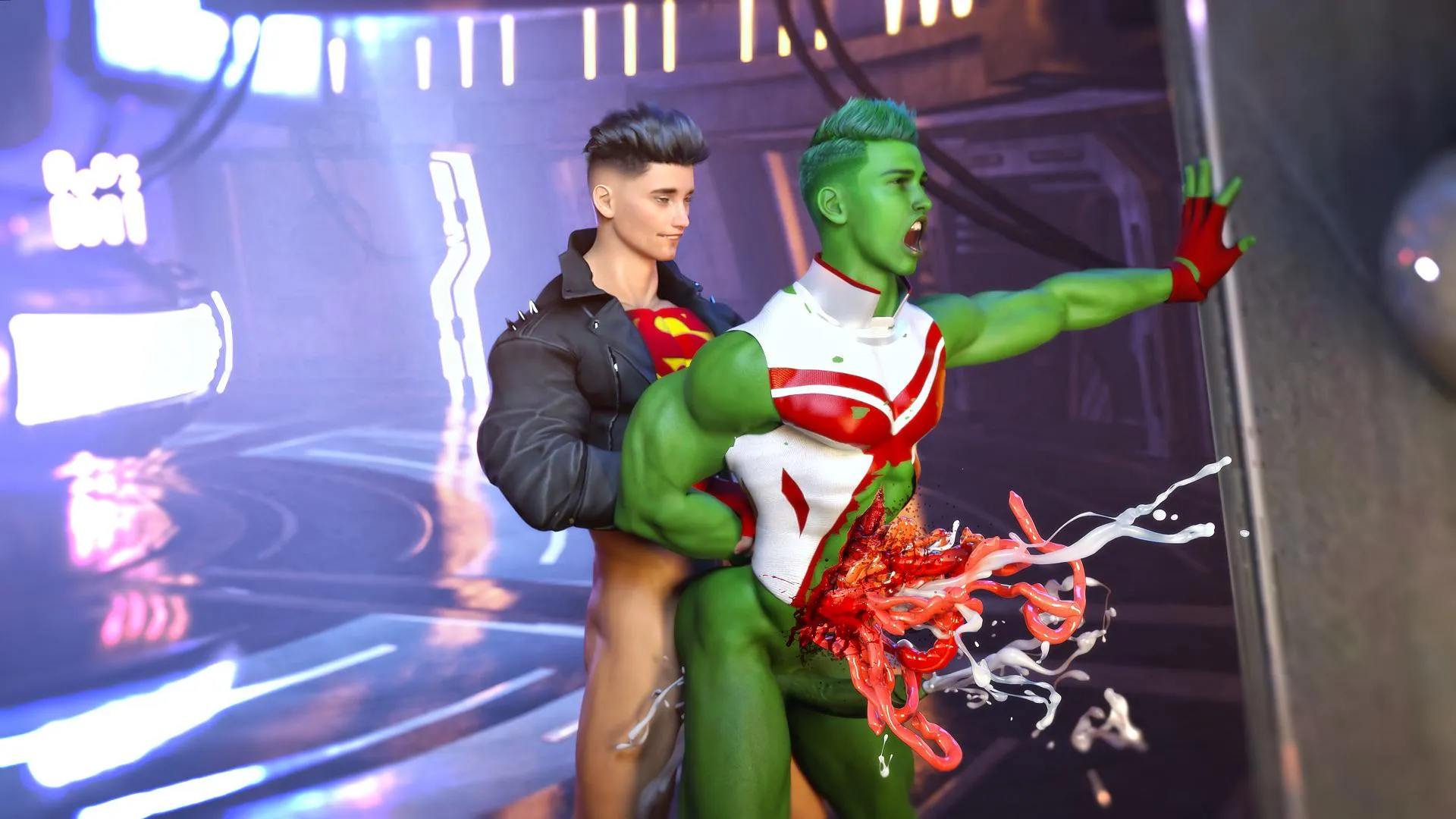 Superboy blows Beastboy’s guts out (Unikorn)