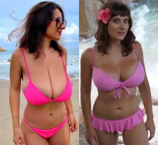 I love big udders supported by little pink bikinis but damn it's hard to choose between these two !