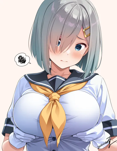 Hamakaze conscious about her breasts