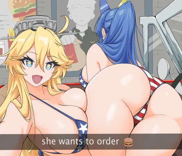 Iowa and New Jersey from Azur Lane at the McDonald's drive-thru