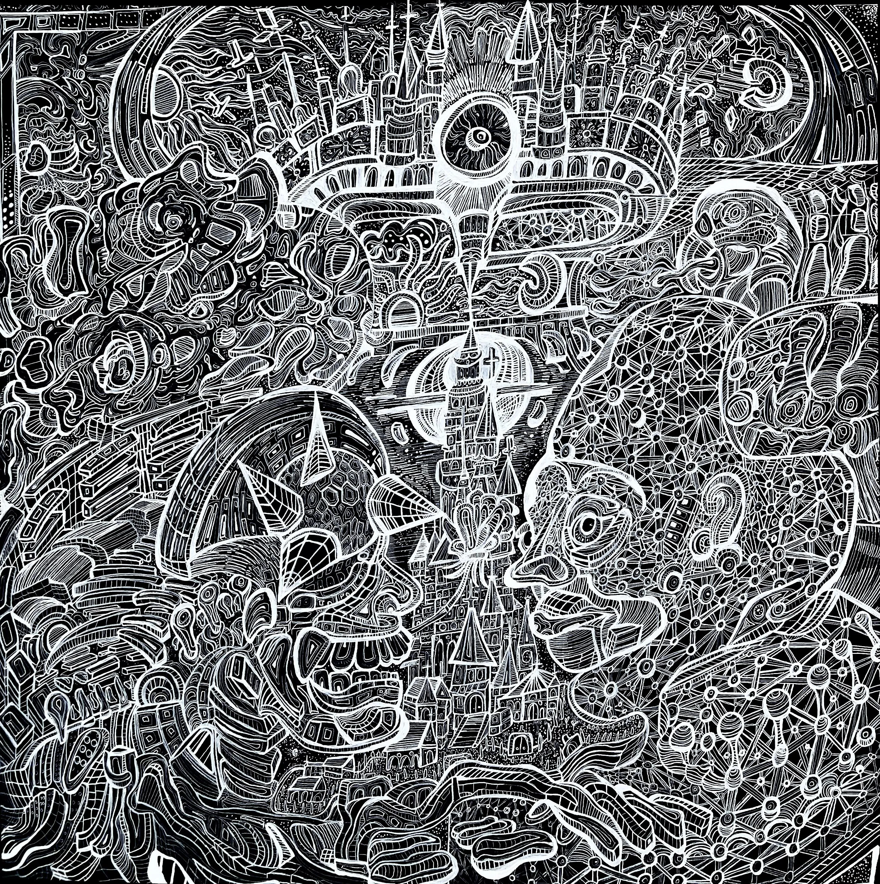 Cathedral - Ink and Acrylic painting.