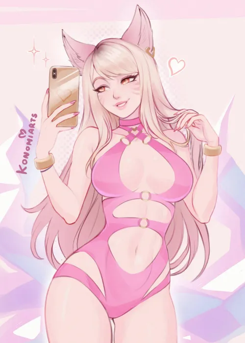 Ahri in a Pink Lingerie (Konomiarts)