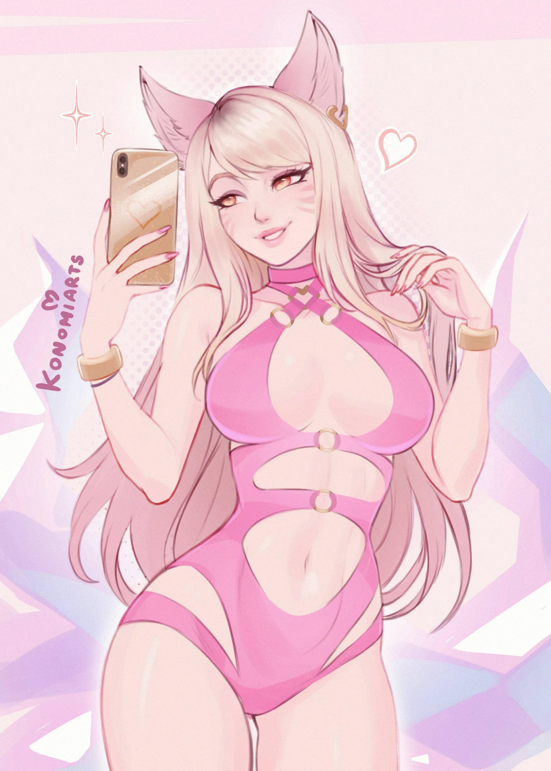 Ahri in a Pink Lingerie (Konomiarts)