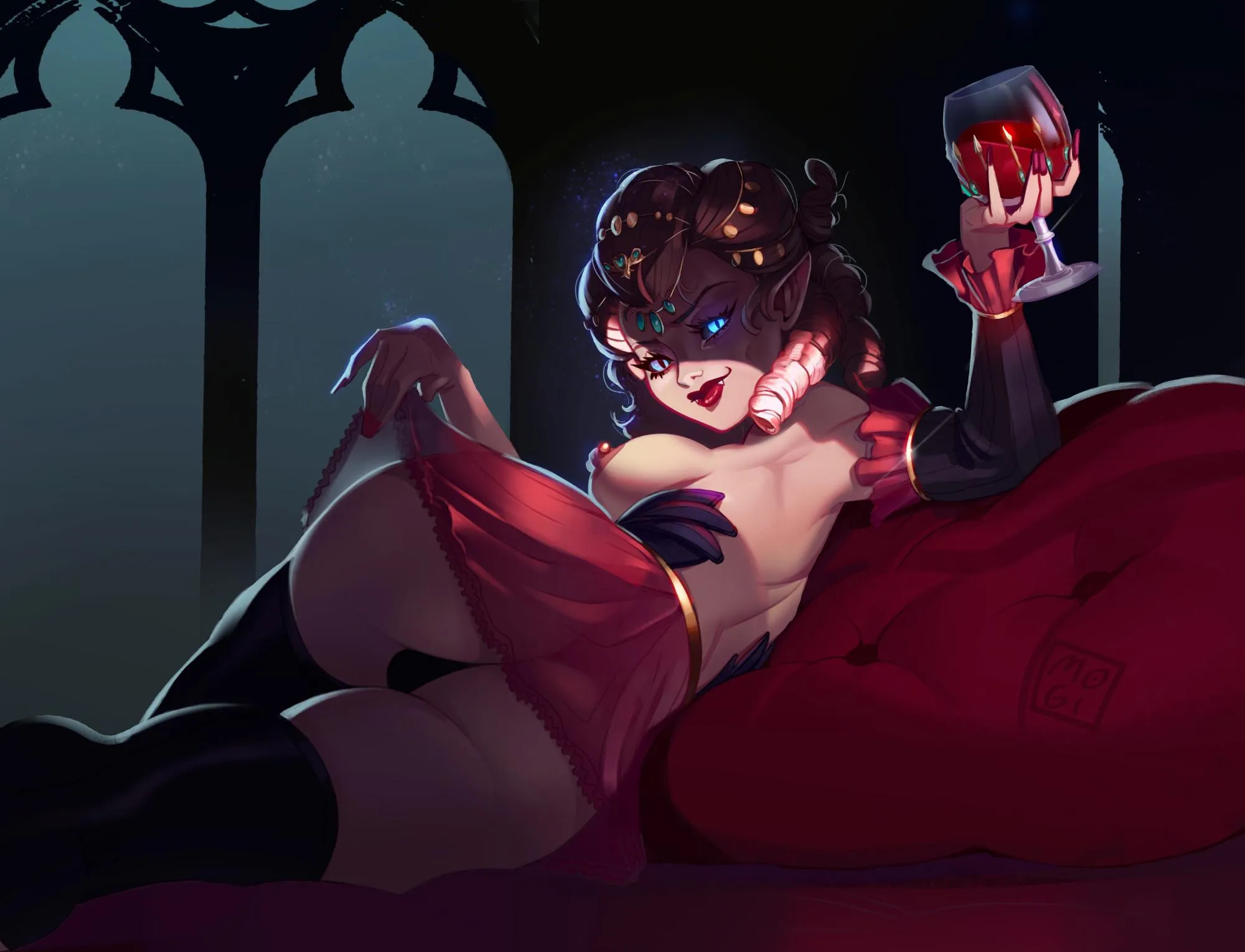 Isabella von Carstein enjoys the evening 🍷 (mogidraw)