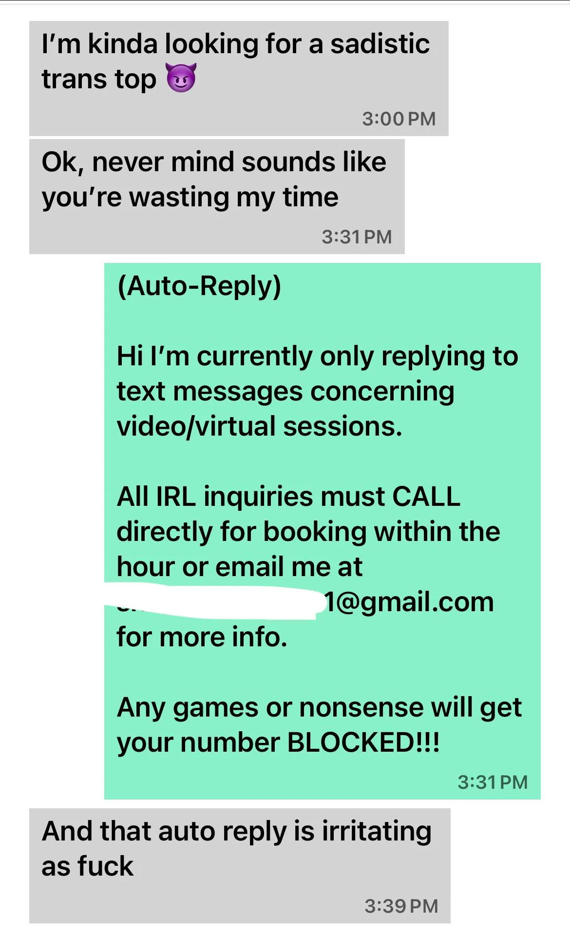 I turned my auto-reply back on after his first message 😂😂😂
