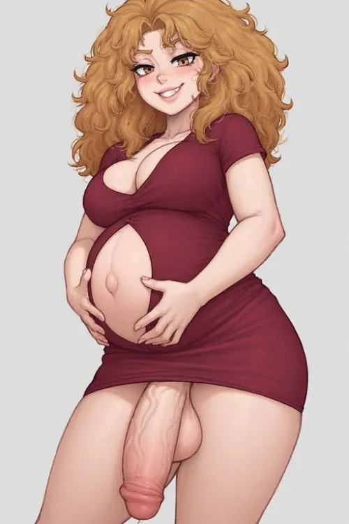 Pregnant futa showing off