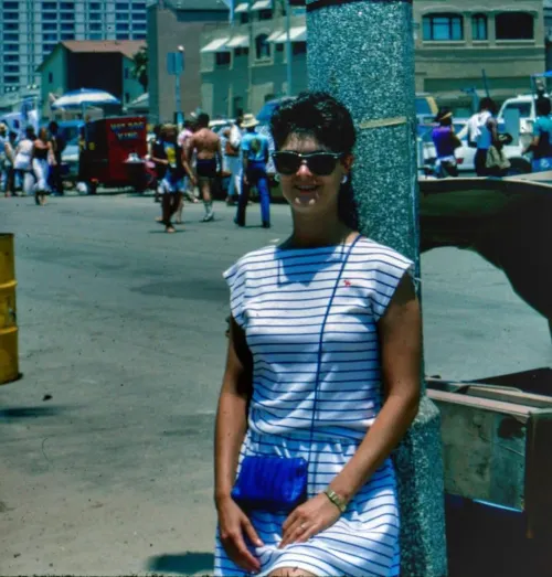 My wife. Sporting Polo and painted Wayfarers. Venice Beach [ 1982, 24 ]