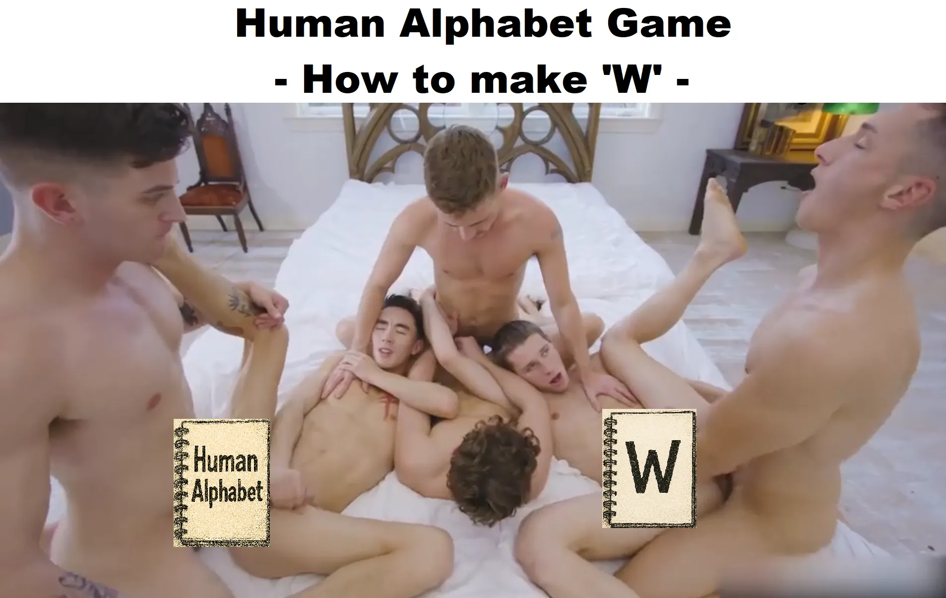 Human alphabet is a team building activity where a group uses their bodies to form letters. For example, here is a guide on how to form the letters W.