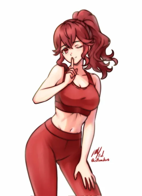 Anna in sportswear, playing just a bit coy [RotomDocs]