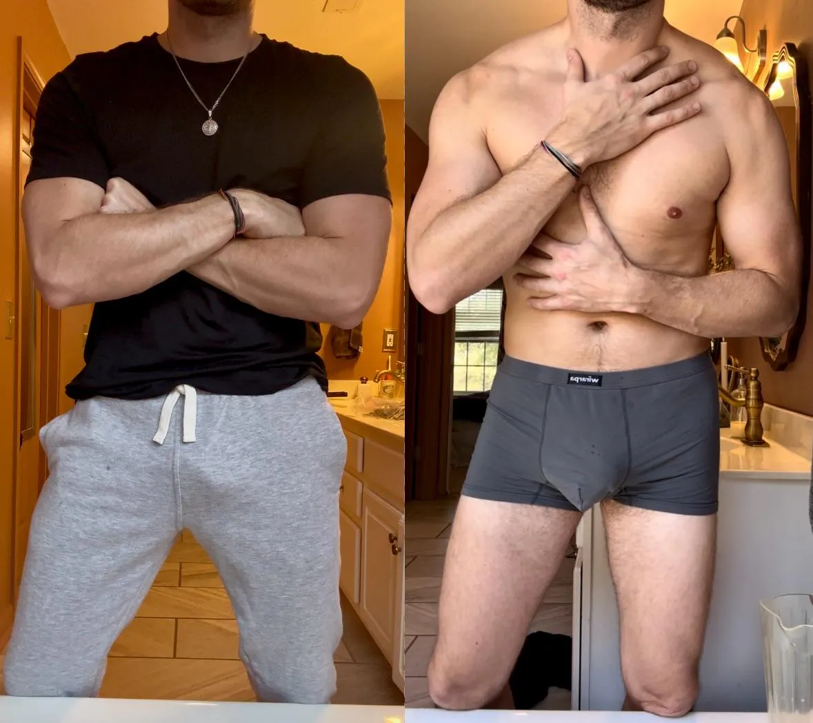 (34) It’s cold out so the sweatpants are on! Unless…you wanna take them off?