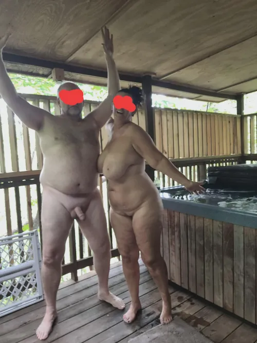 Hot tubs are strictly no clothing at our cabin resort!