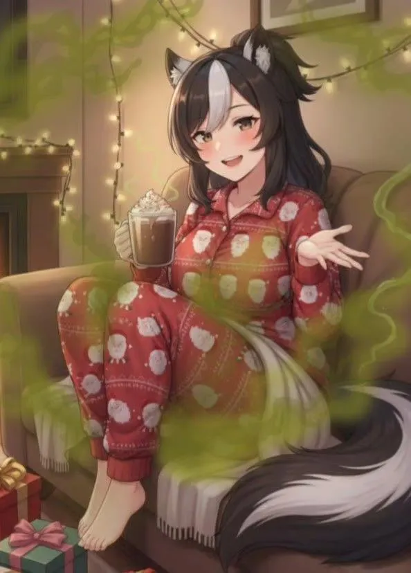 Post Christmas skunk wife. All that food from dinner is giving her plenty of gas to keep you warm this winter [skunk][fart][wife][Christmas][wholesome]