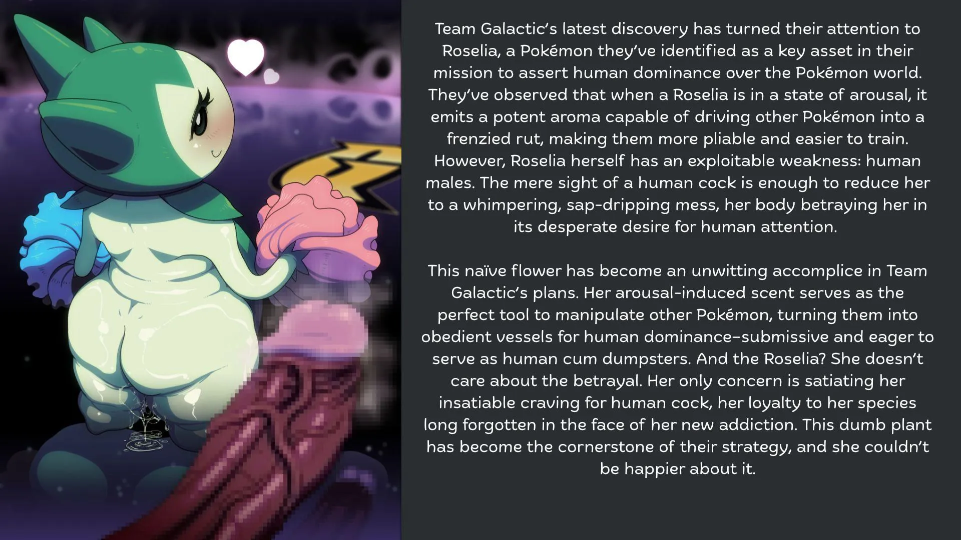 Team Galactic discover Roselia [Pokemon] [Humaned] [musk] [Size Diference]