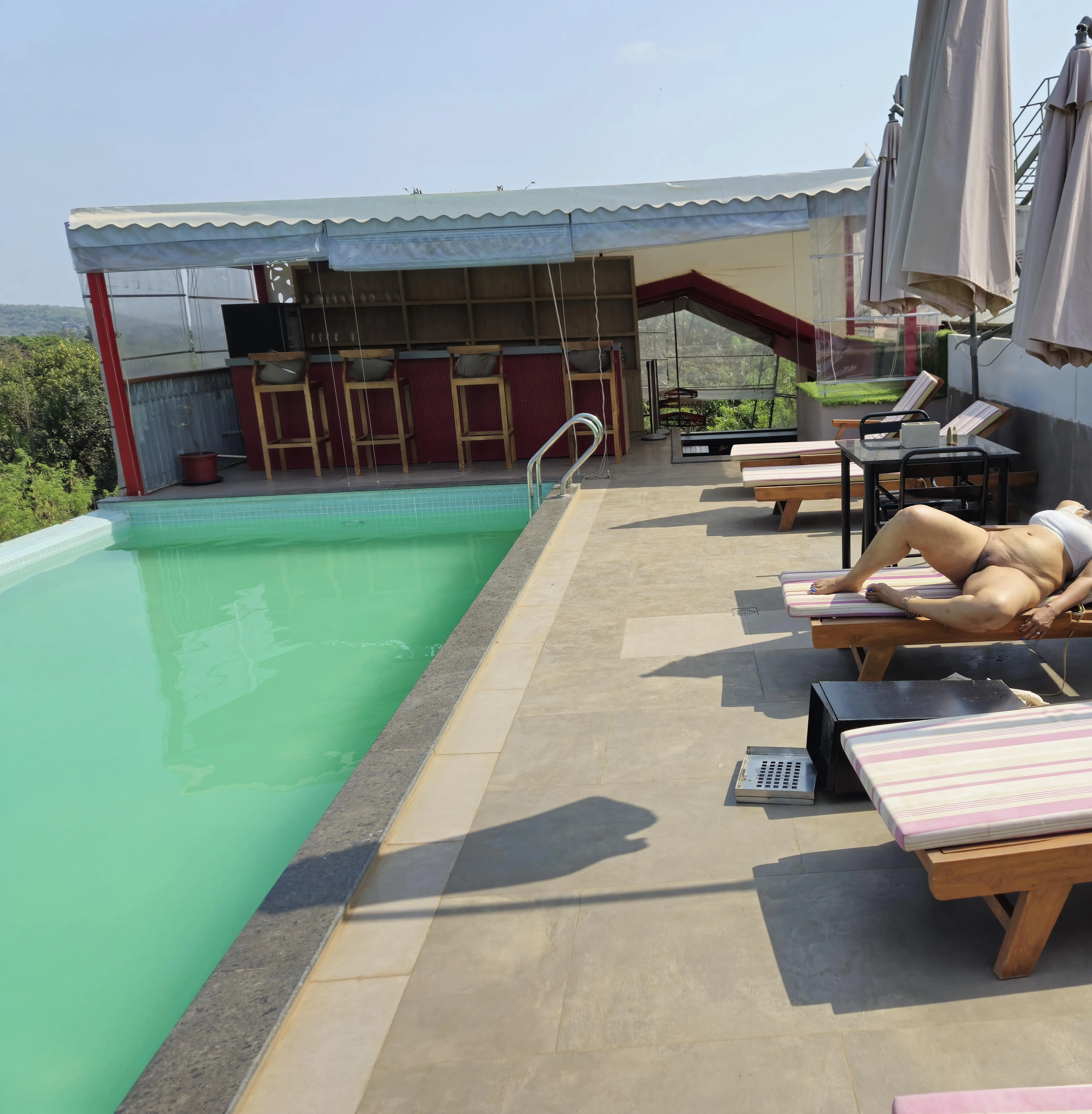 Hotel Poolside Shaved Pussy