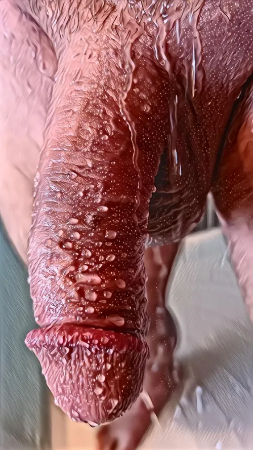 Water droplets over oiled dick