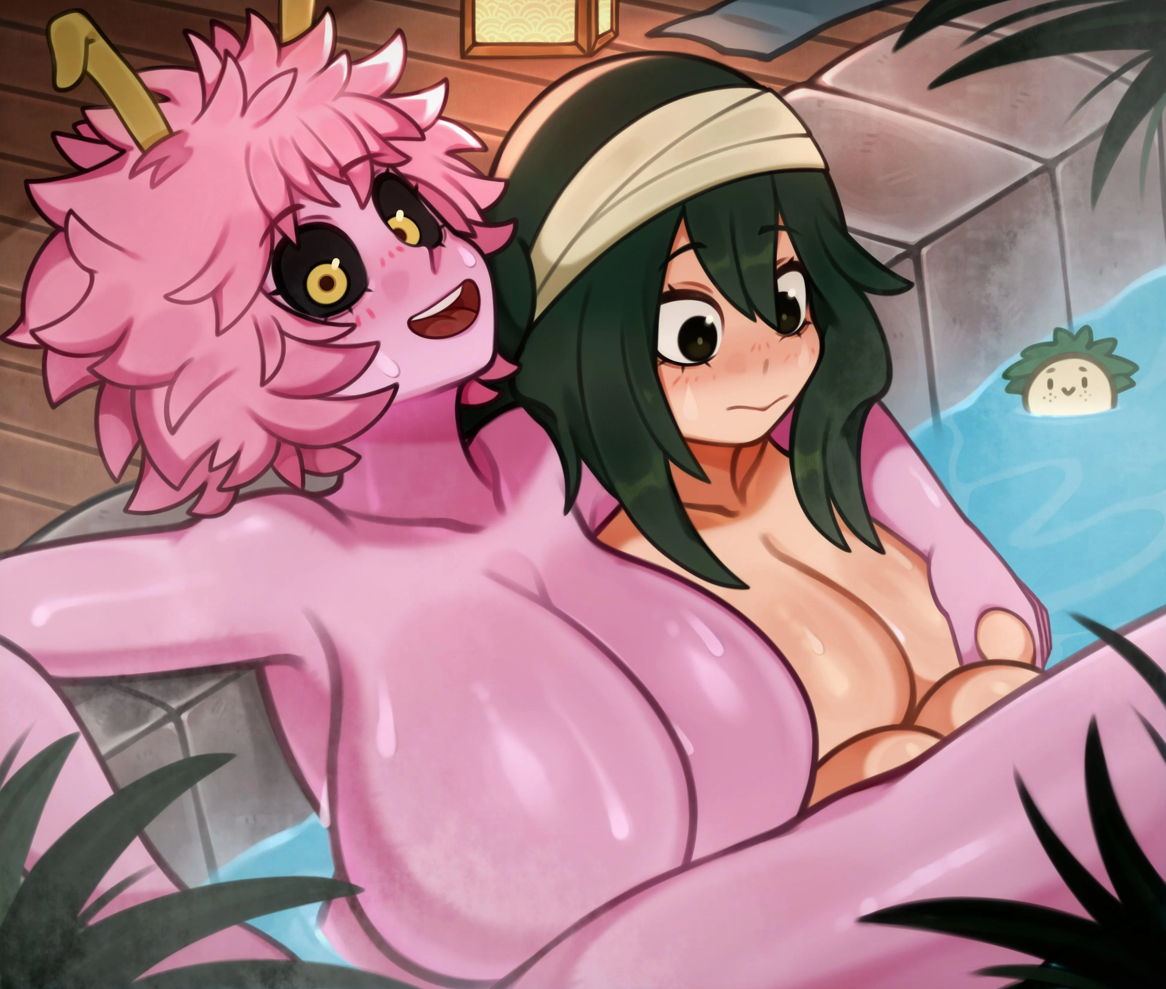 Mina soaking in the baths groping Tsuyu’s big boobs (MelonPuff)
