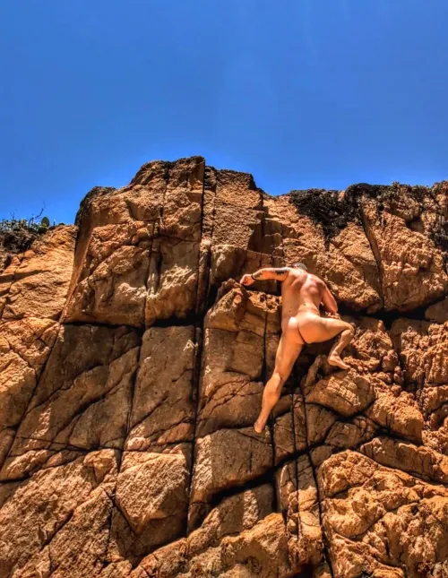 Nude rockclimbing was a real thrill!
