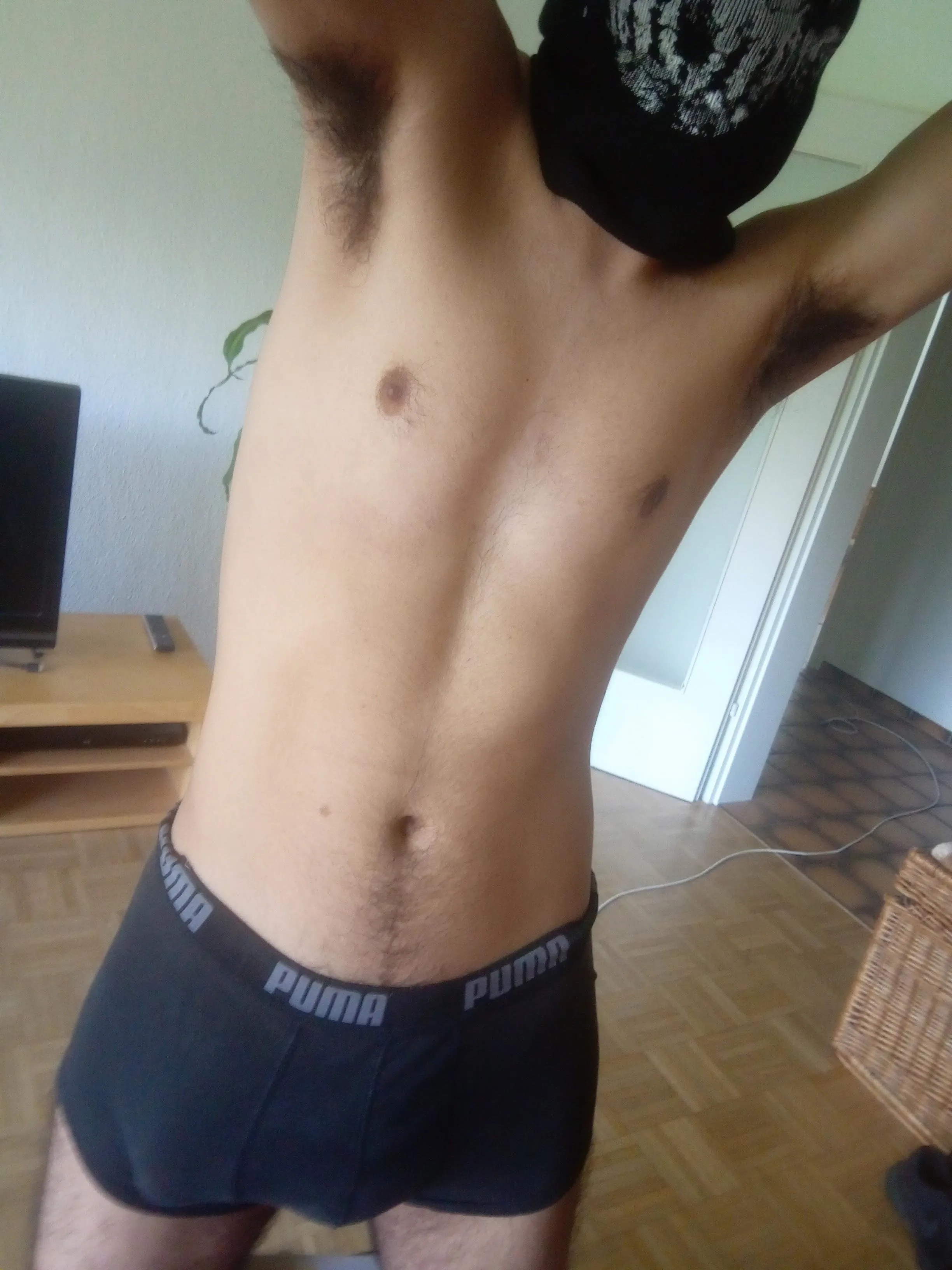 My musky hairy pits stretched wide open for tongue worship