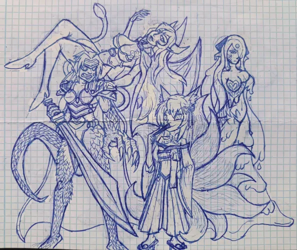 I also ended up doing an sketch of the Four Heavenly Knights