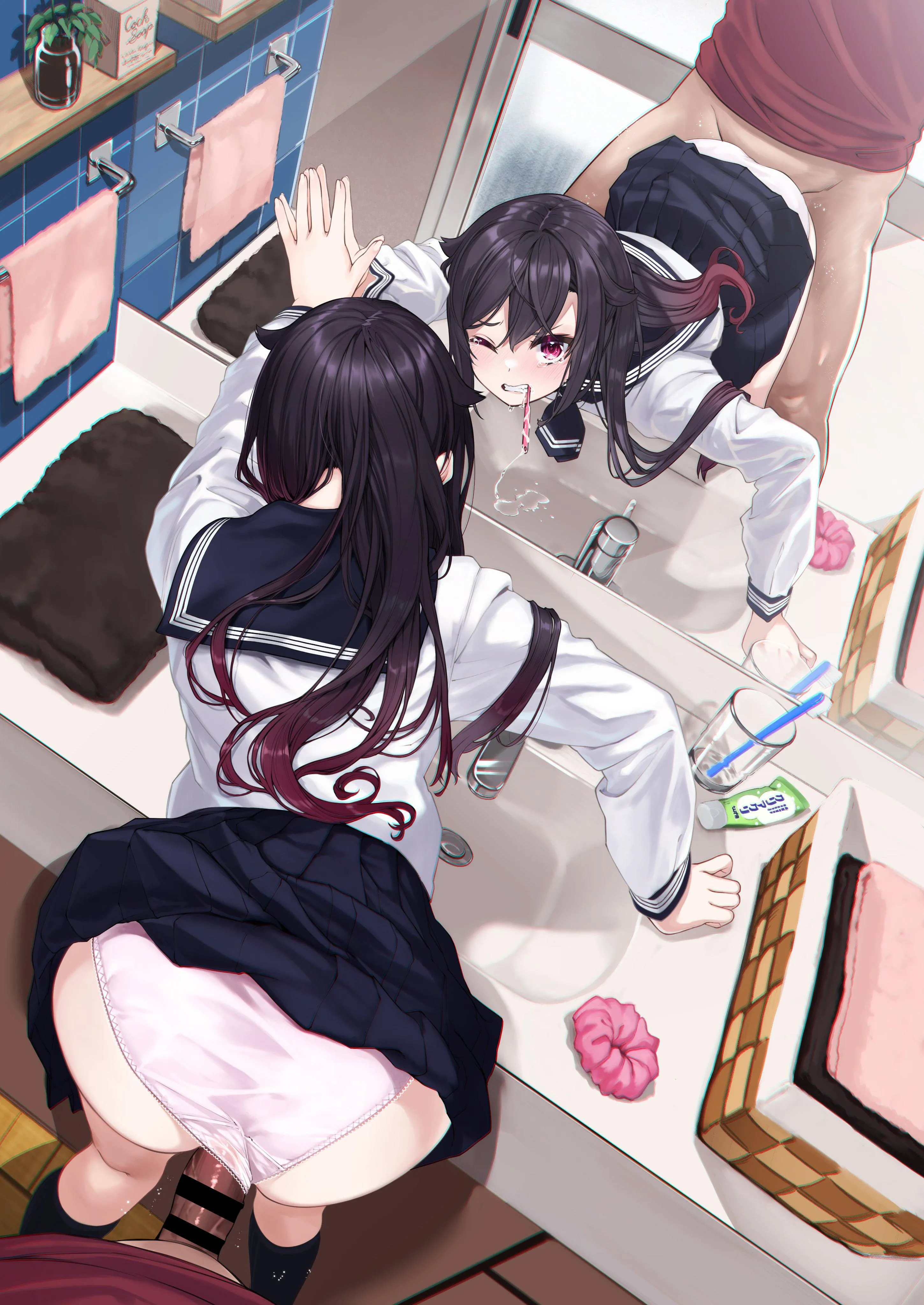 Interrupting her morning routine