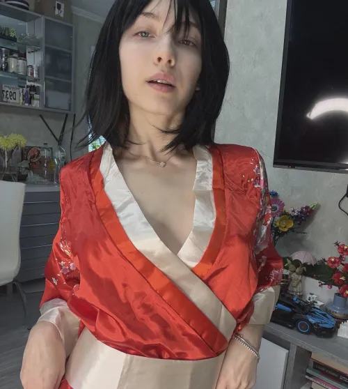 Just me, my bob, and this fiery red robe stealing the show