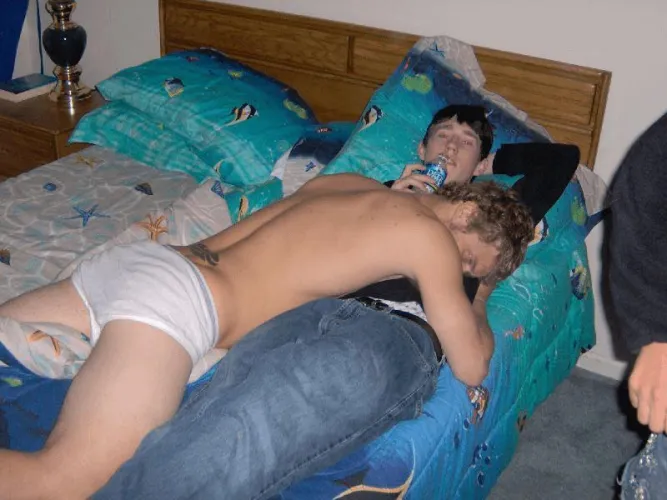 Love this pic thats been around for years! It looks like too good friend one wears Tighty whities and the other boxers. After a hard night partying Tighty whities bro passes out on his boxer wearing friend!