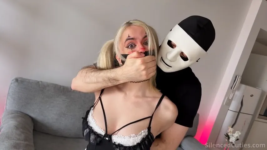 Mmmph! Clown mime makeup running and his hand keeping me super quiet