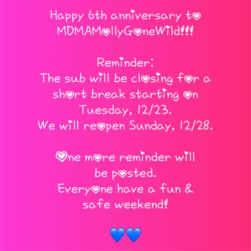 Reminder: Sub will be closing 12/23-12/28.