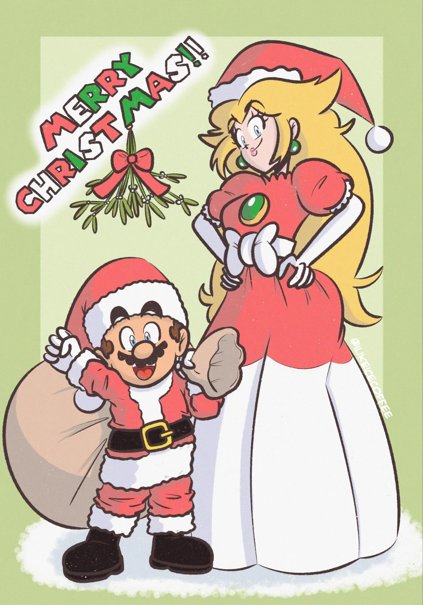 Merry Christmas from Mario and Peach (ilikeicecoffee)