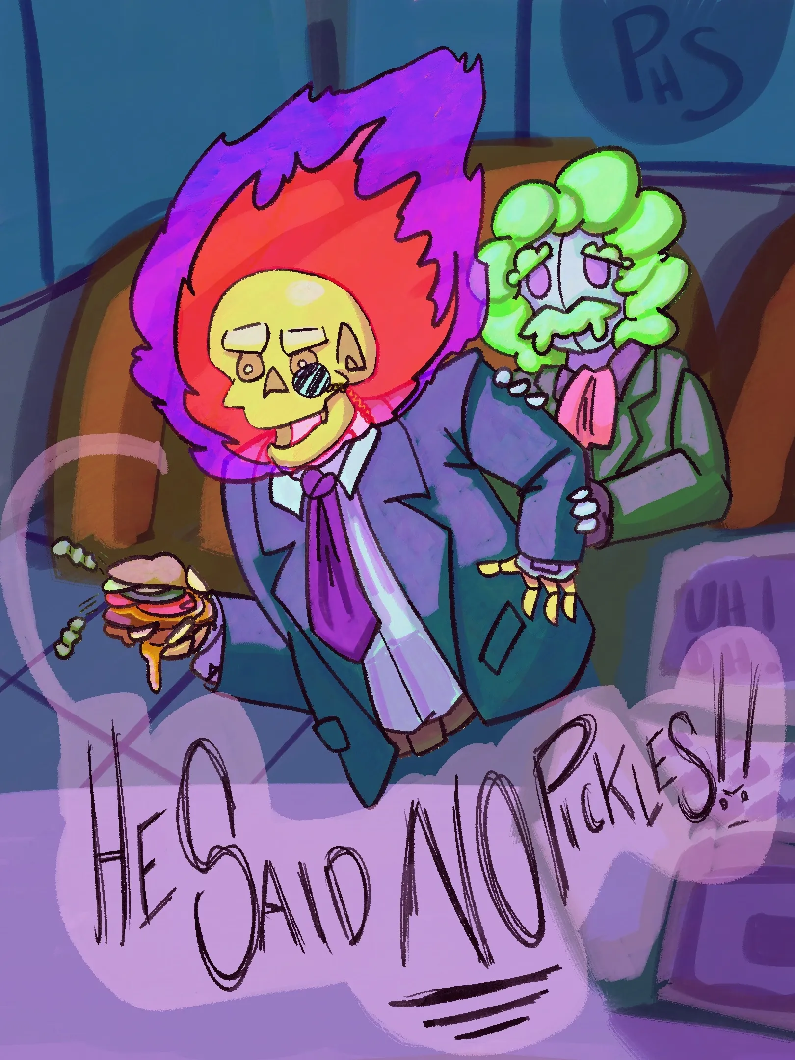 Professors Jenn'dyr Flud and Skinder have an eventful fastfood date [My Art/OC]