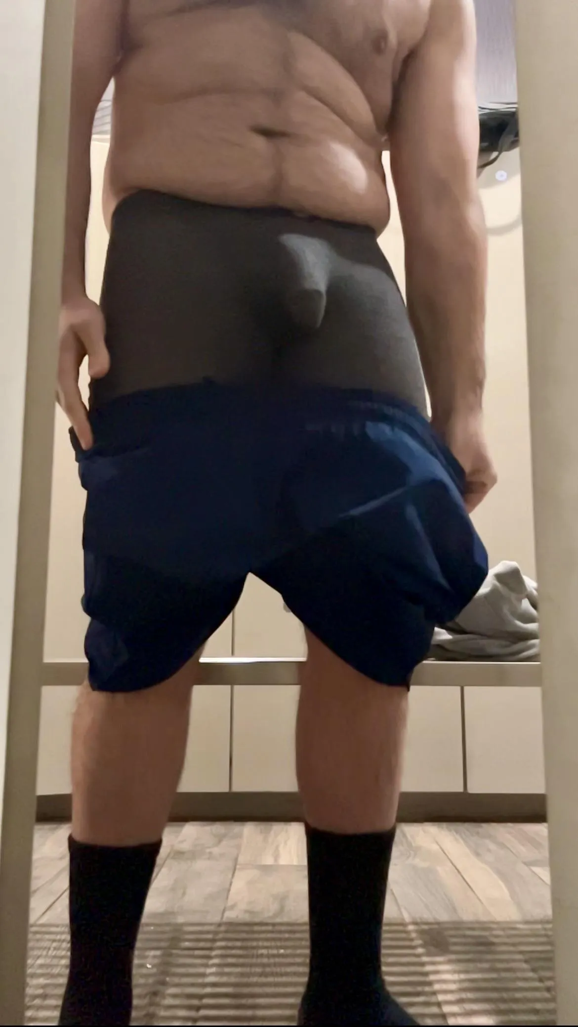 Caught in the locker room changing out of my gym outfit