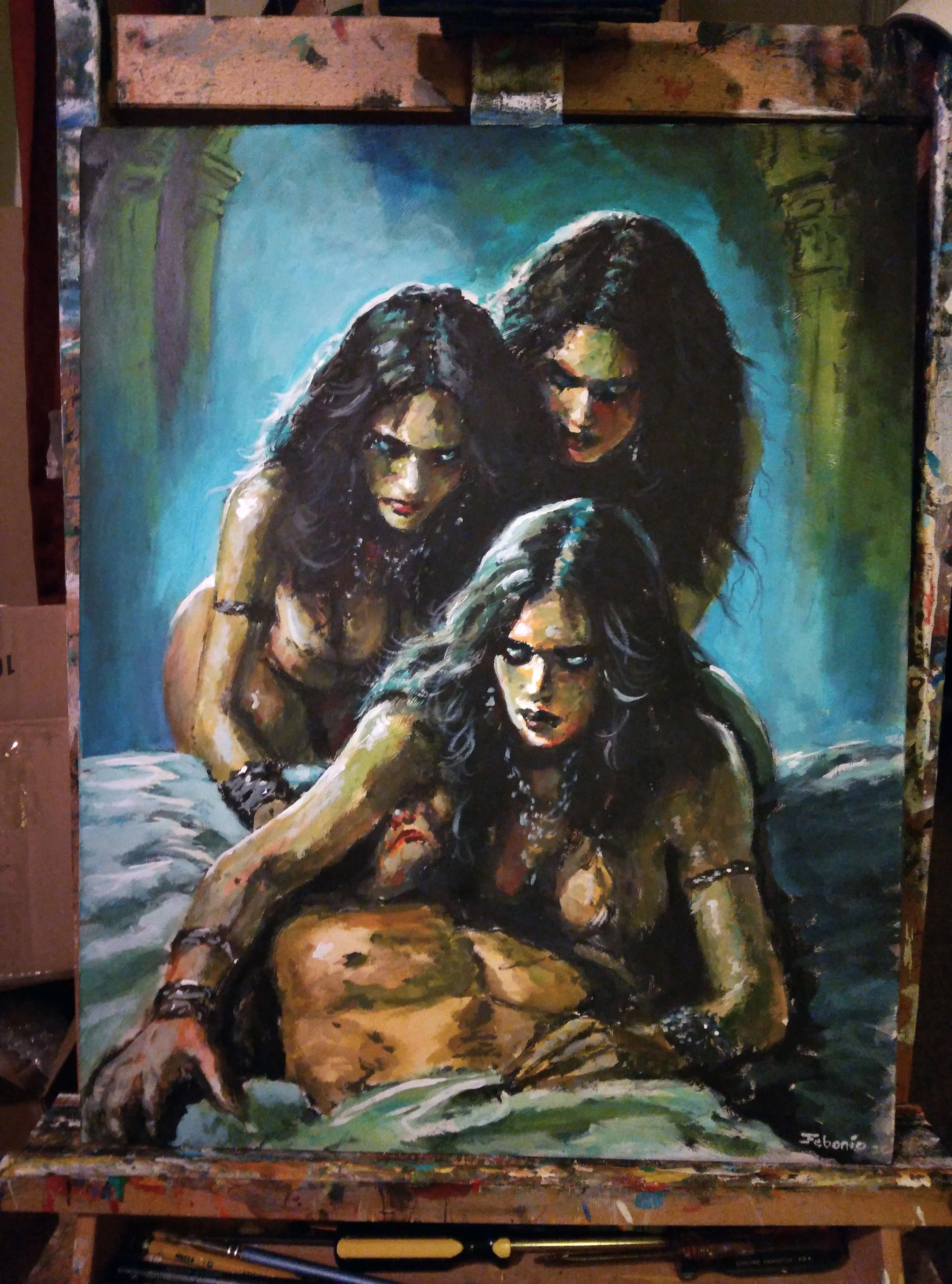 The Brides of Dracula, Acrylic Painting 16x20, my work