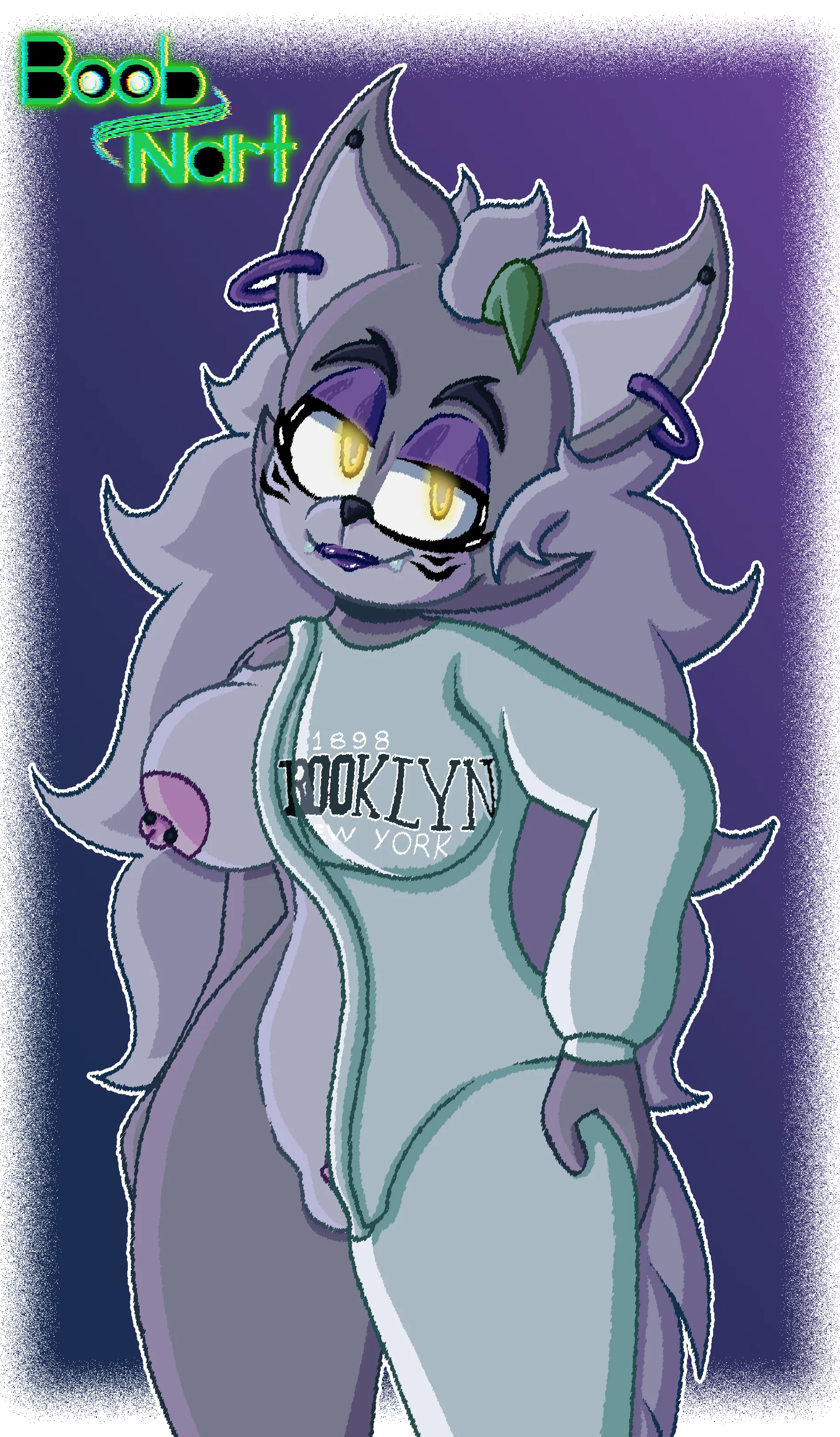 Roxanne Wolf wearing the funny Brooklyn shirt (Boobnart) [F]