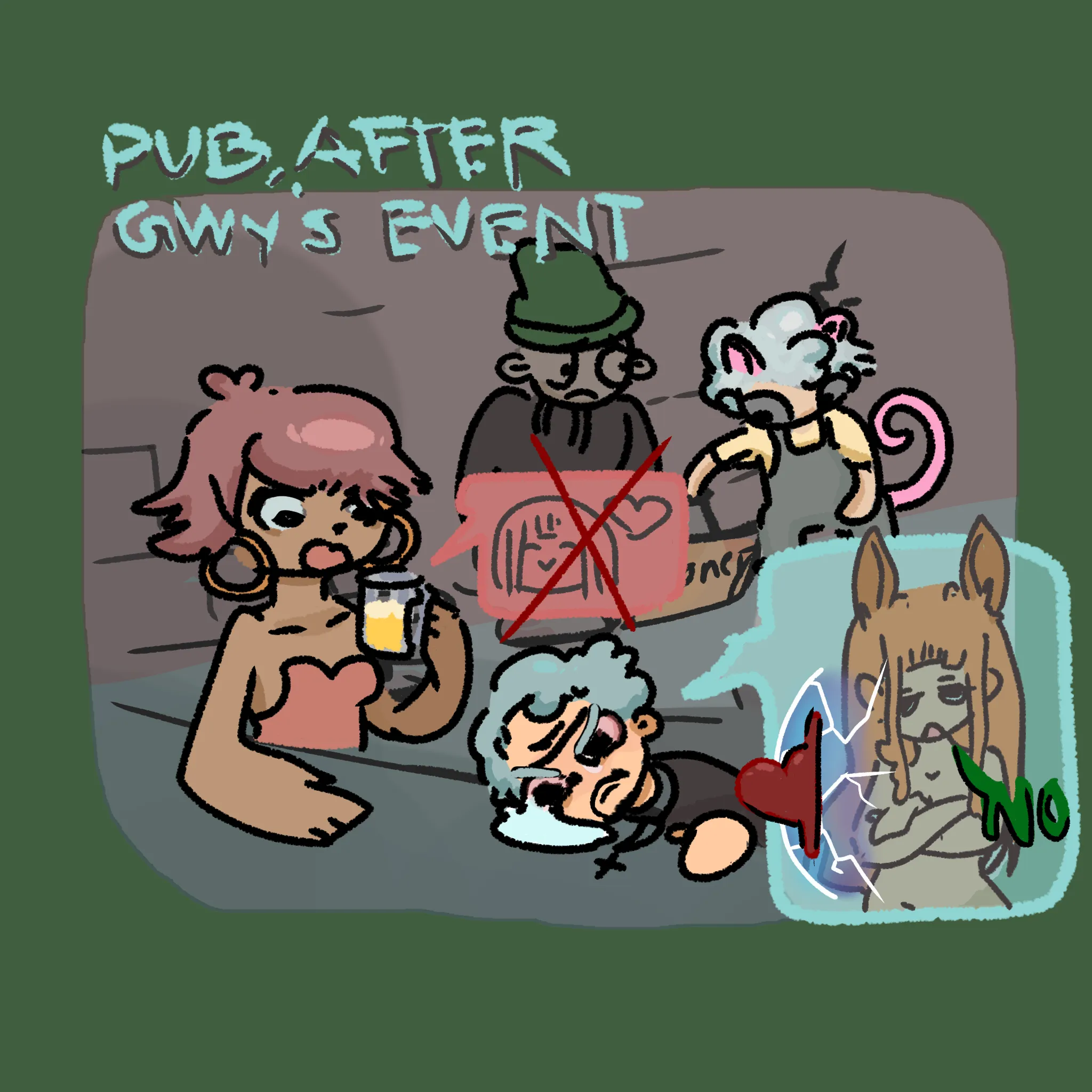 My PCs on the pub after being rejected by Gwylan