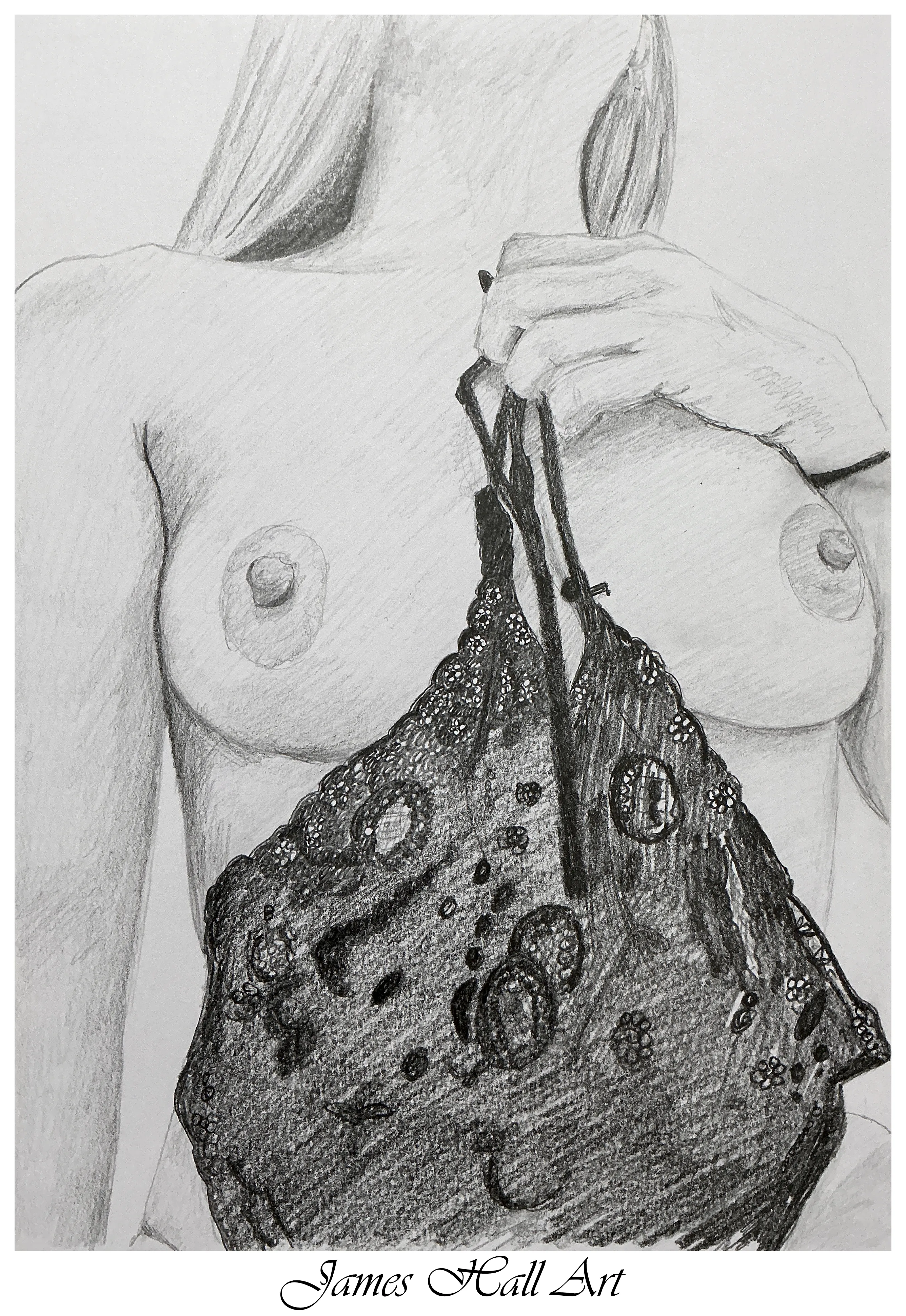 Holding on to the lingerie, by JamesHallArt (me), A4 Graphite