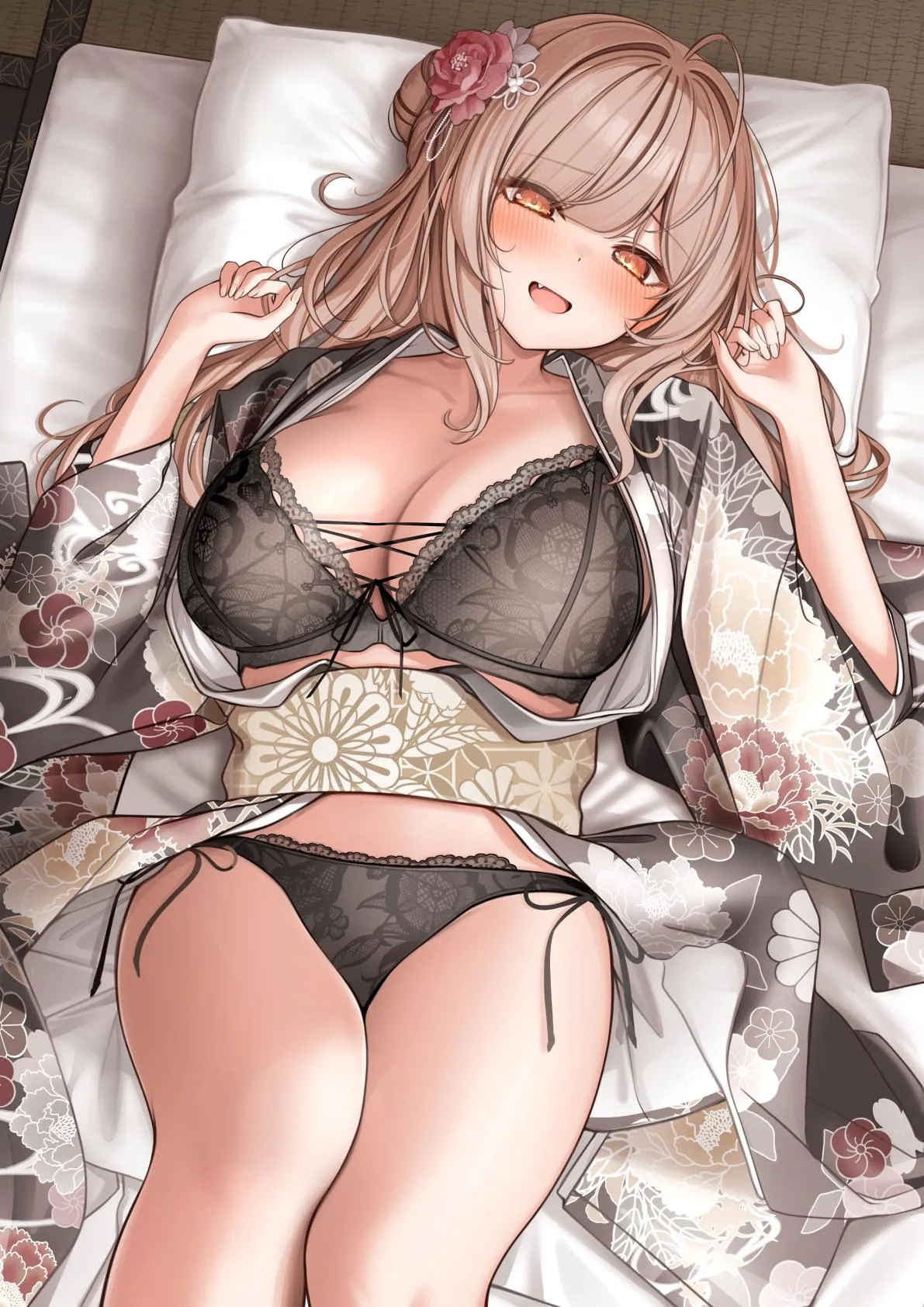 Wearing fancy lingerie under her kimono [Original]