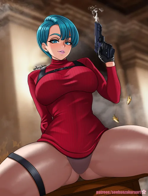 Bulma Briefs cosplaying Ada Wong (SenbonzakuraArt)