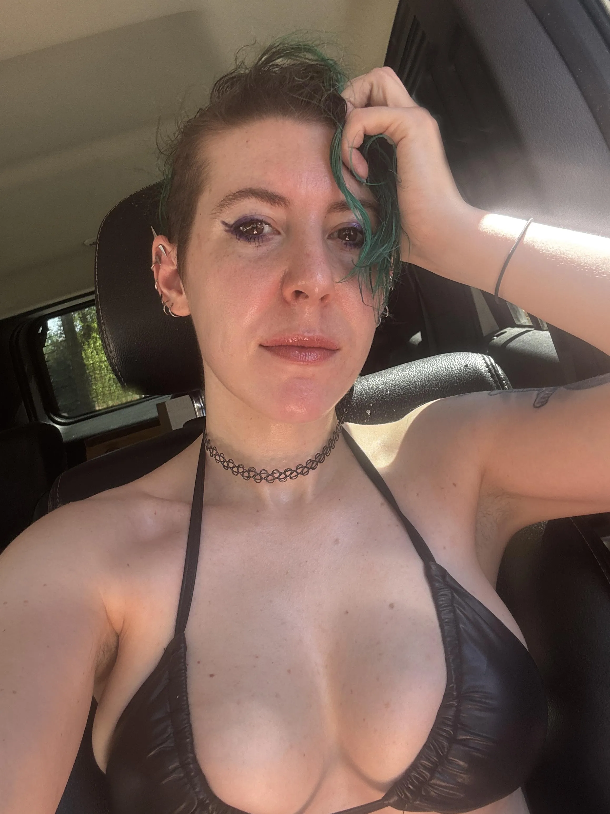 Leather bikini selfie