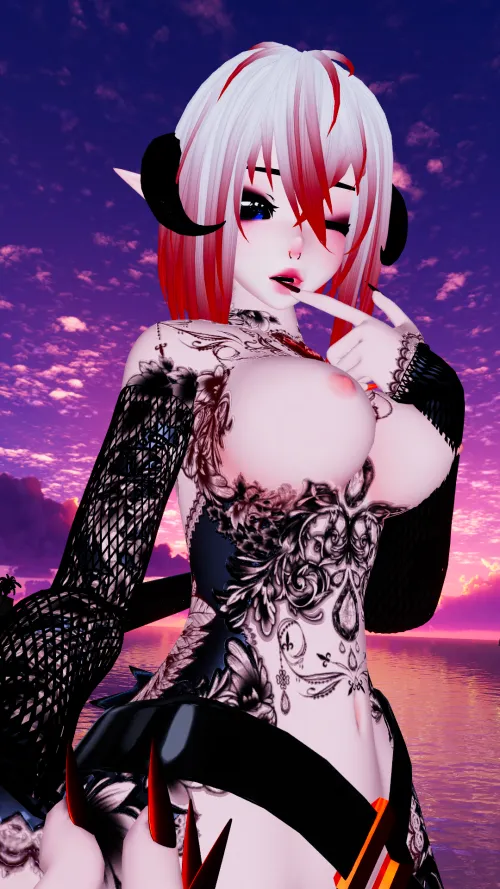 You really let a demon drag you to the beach. Kinda feels like fun time… and yeah, no bikini~