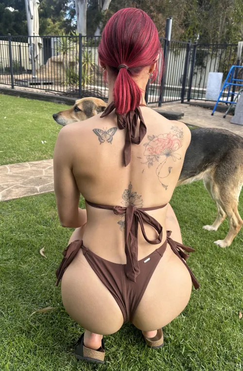 Bright red ponytail and a fat ass oh and dawg hehe