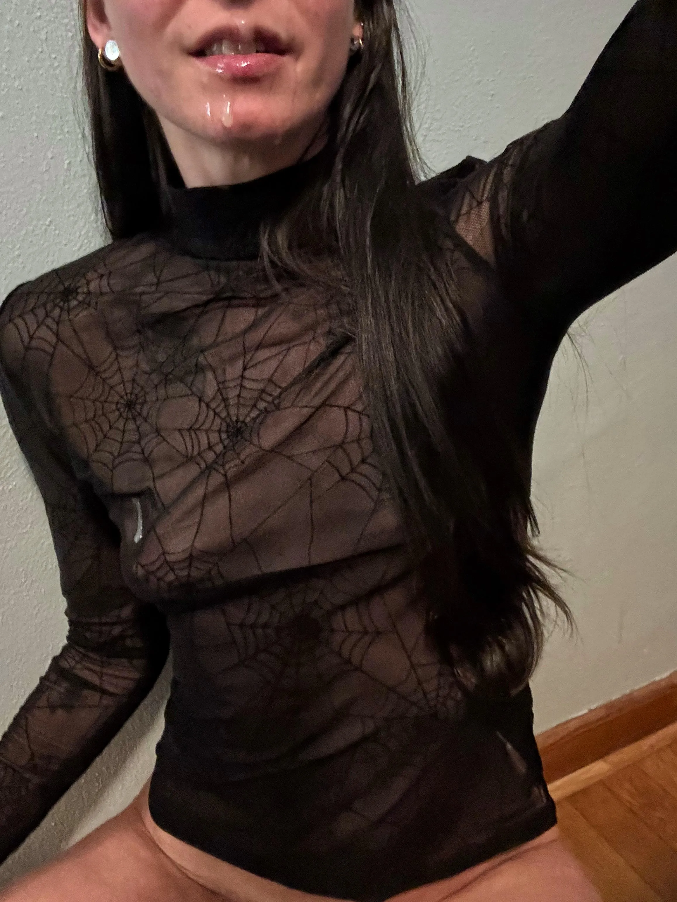 Lips all shiny with cum